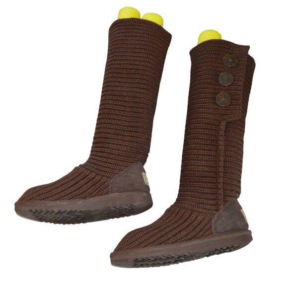 Vintage y2k UGG Australia Classic Cardy Brown Sock Boots Knit Logo US 6 Boho - Picture 9 of 9
